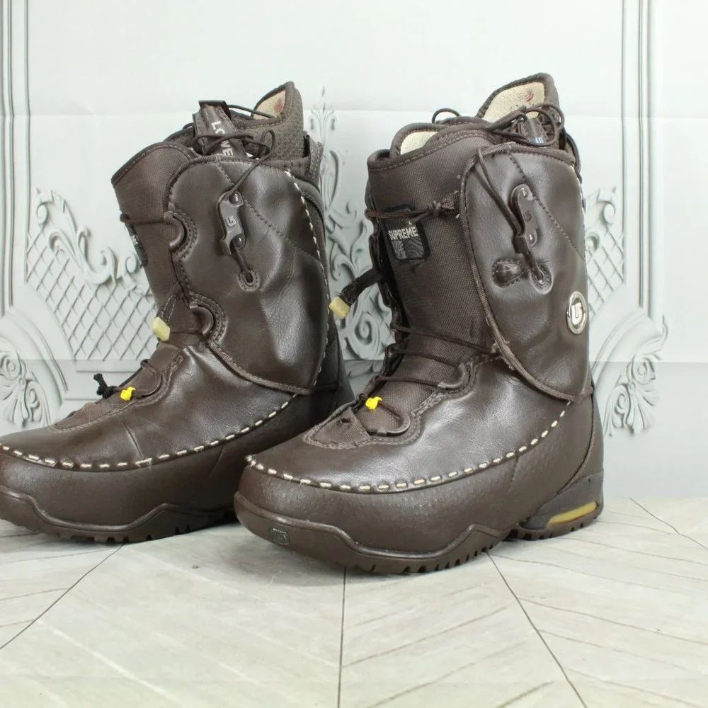 Burton Supreme Brown Leather Nylon Snowboard Boots Size 6.5 - Picture 2 of 9